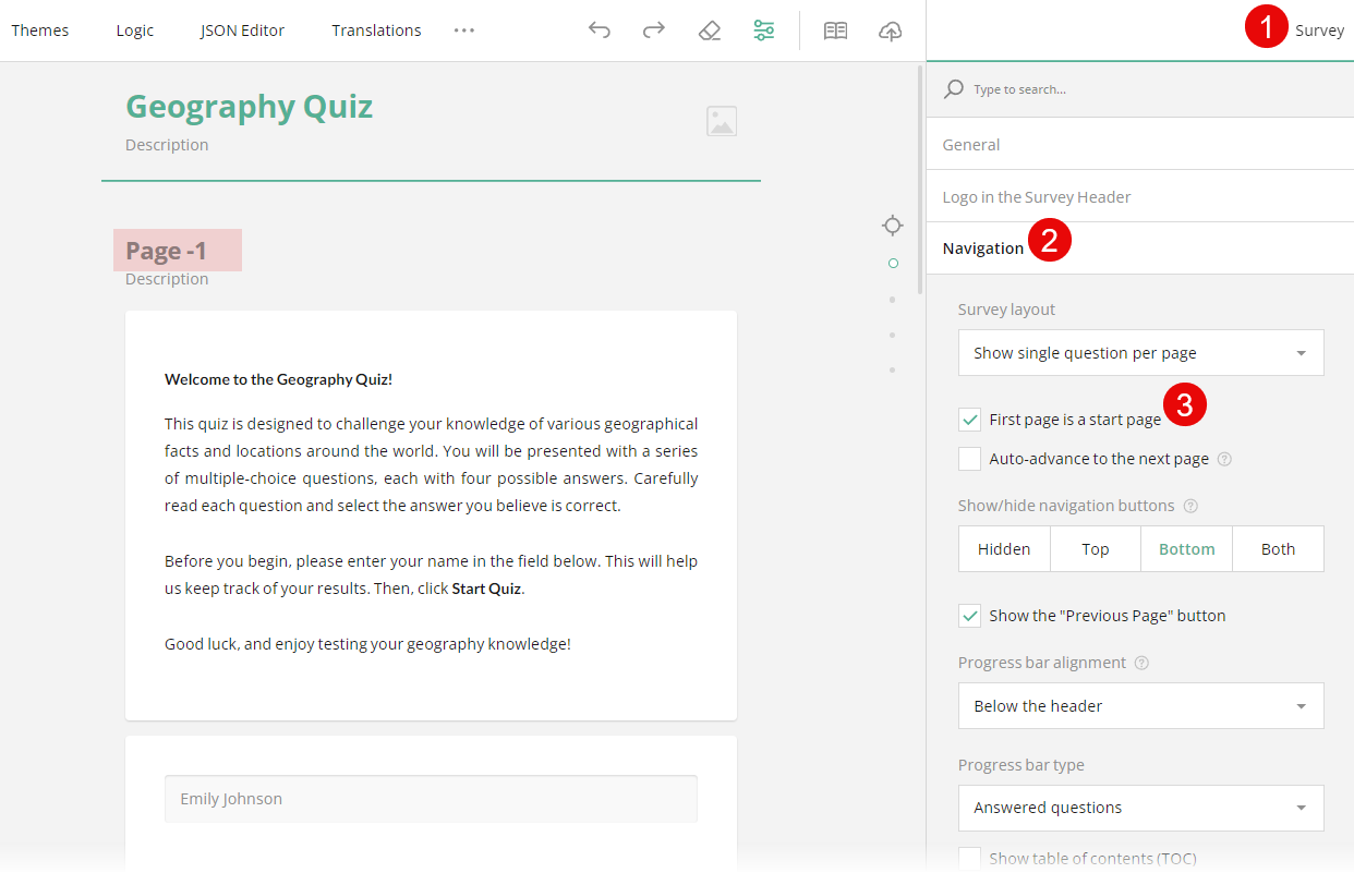 How to add a Start Page to a quiz